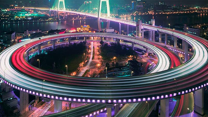 illuminated highway at night